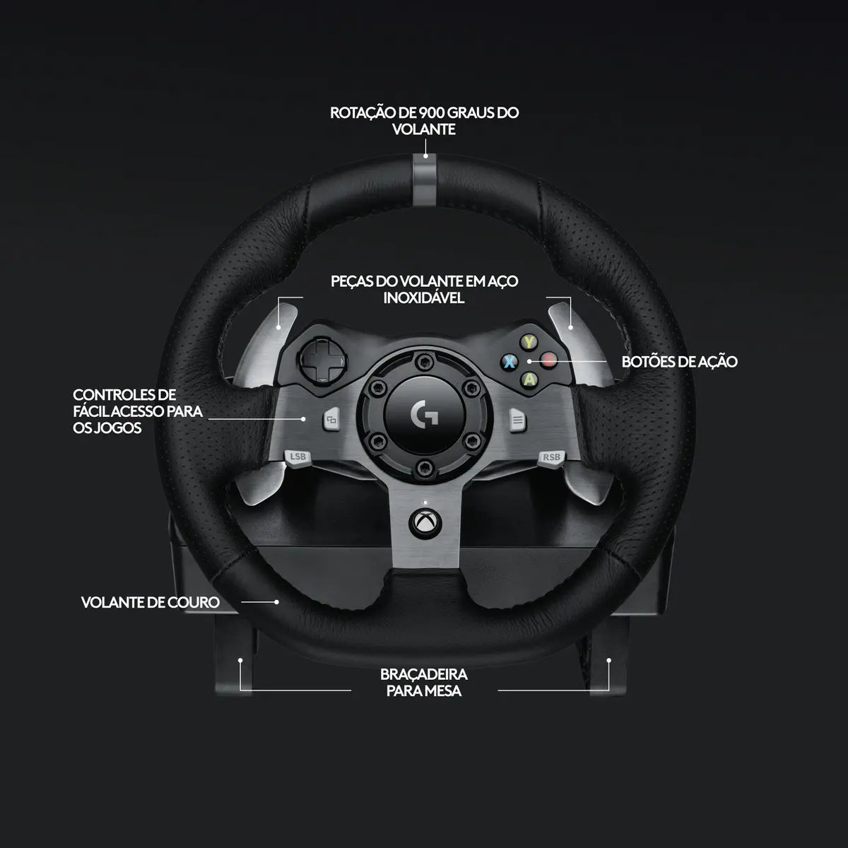 Volante gamer Logitech Driving Force G920 cor preto